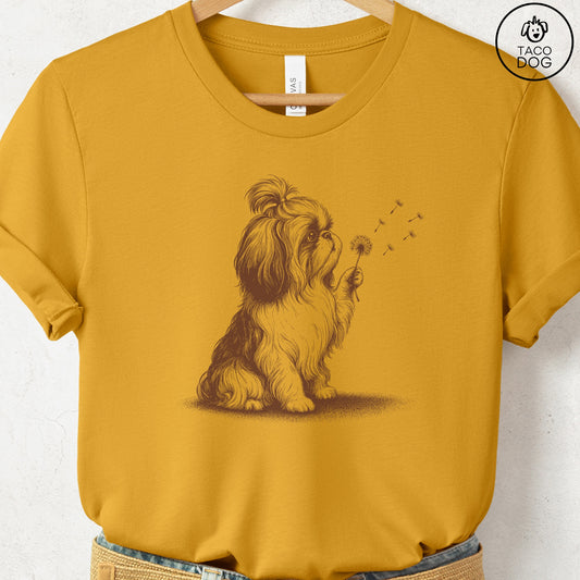 Shih Tzu Dandelion T-Shirt Mustard S Taco-Dog