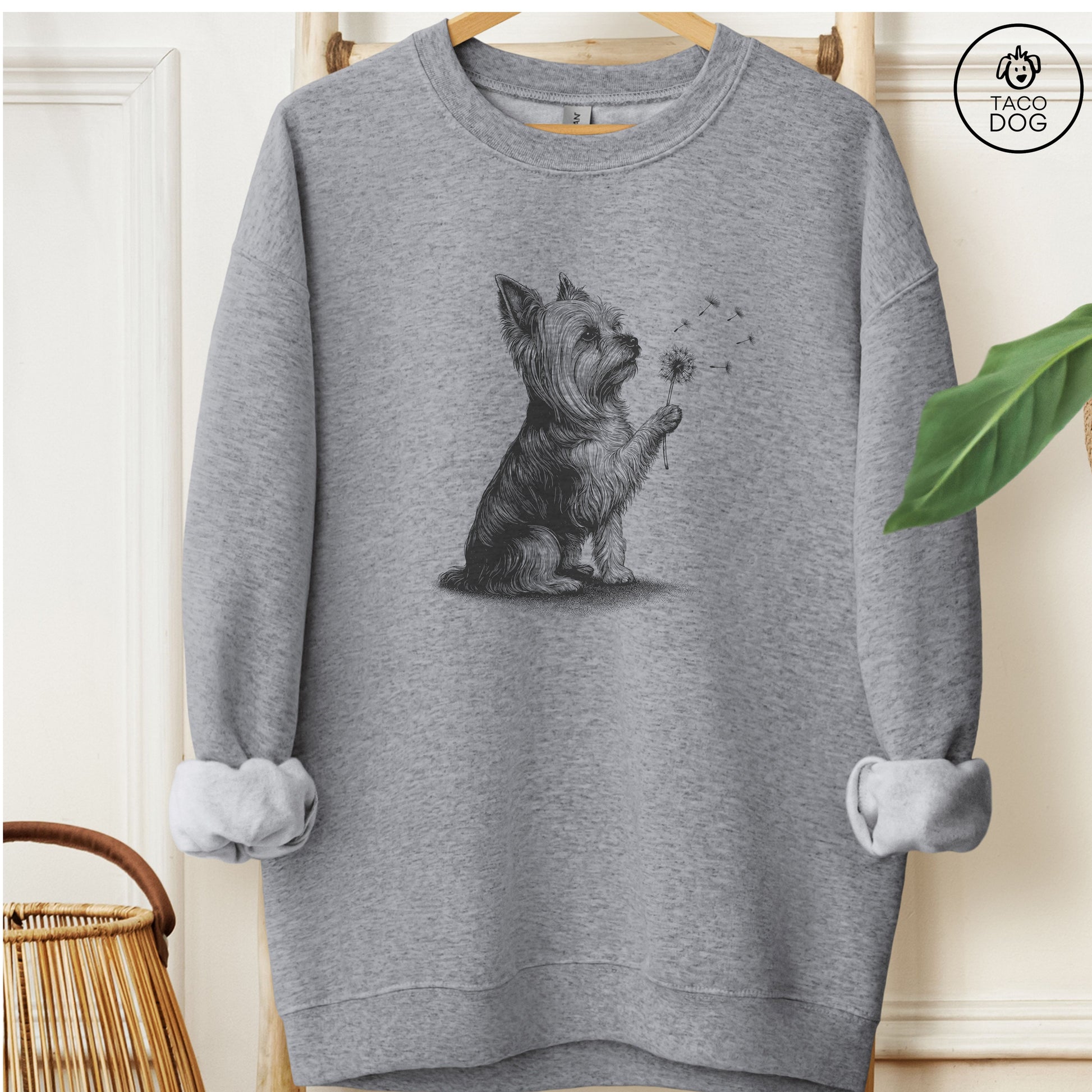Yorkshire Terrier Yorkie Dandelion Sweatshirt Graphite Heather Taco-Dog