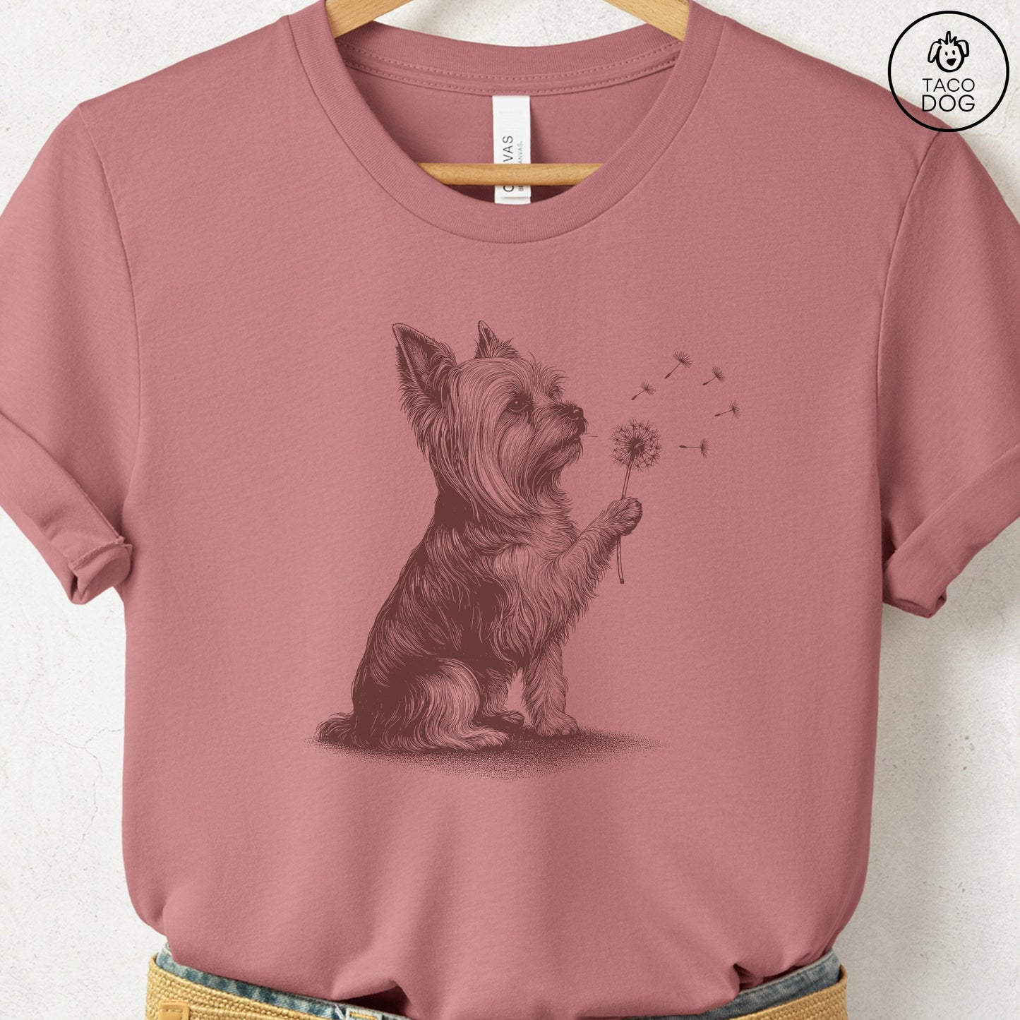 Yorkshire Terrier Yorkie Dandelion T-Shirt Heather Mauve S Taco-Dog