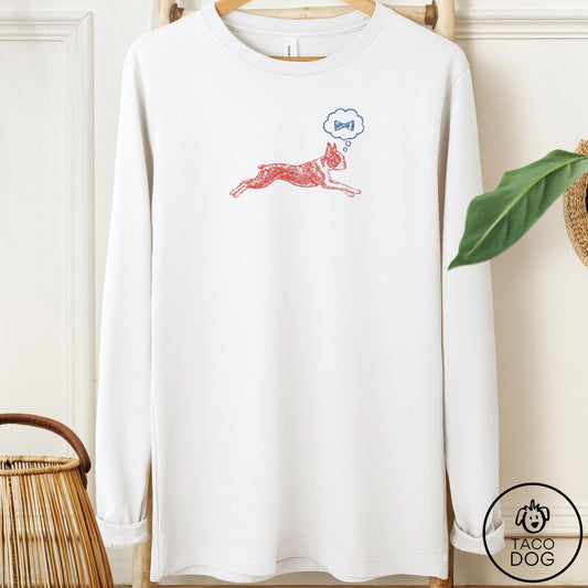 Boston Terrier Daydream Long Sleeve Tee White Taco-Dog
