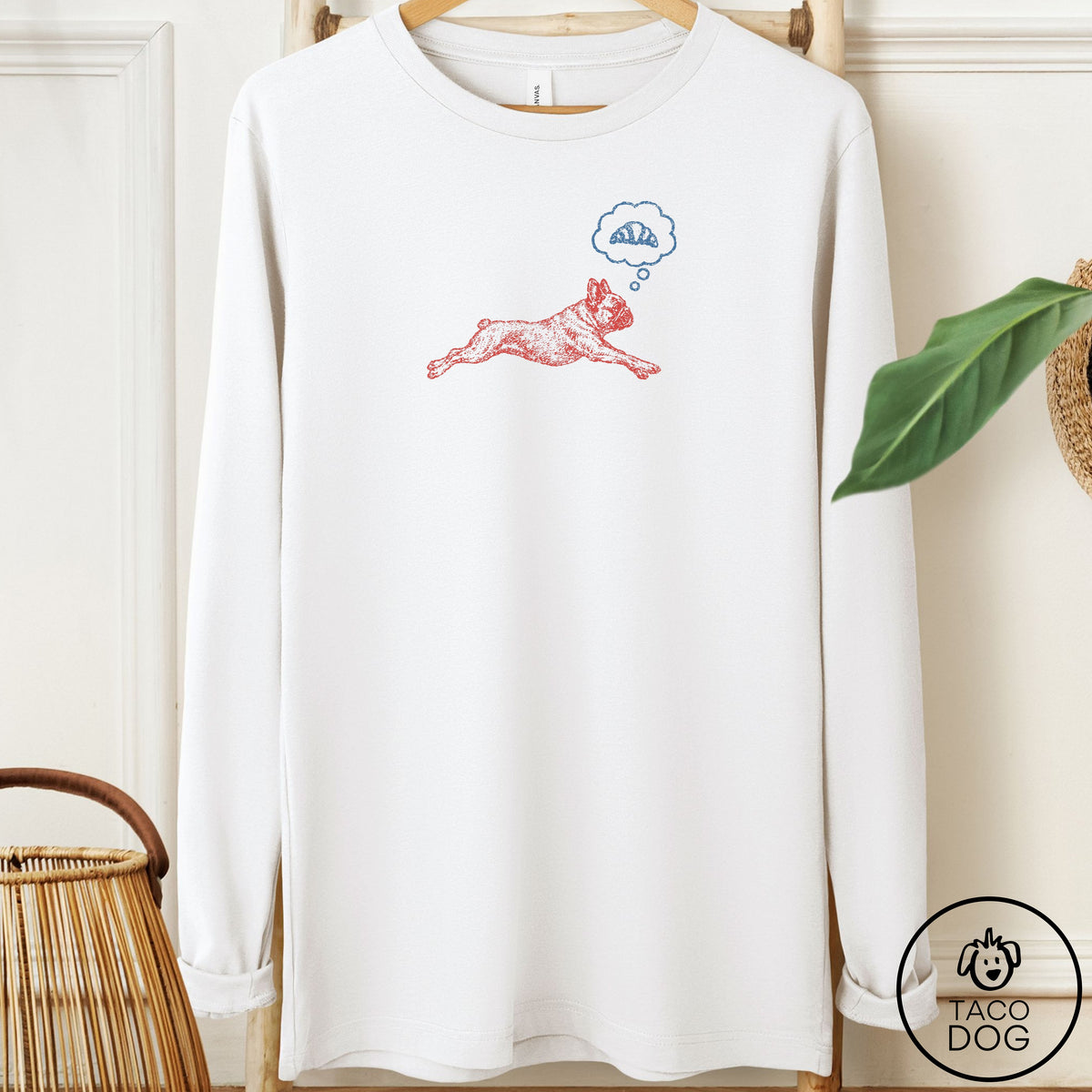 French Bulldog Frenchie Daydream Long Sleeve Tee White Taco-Dog