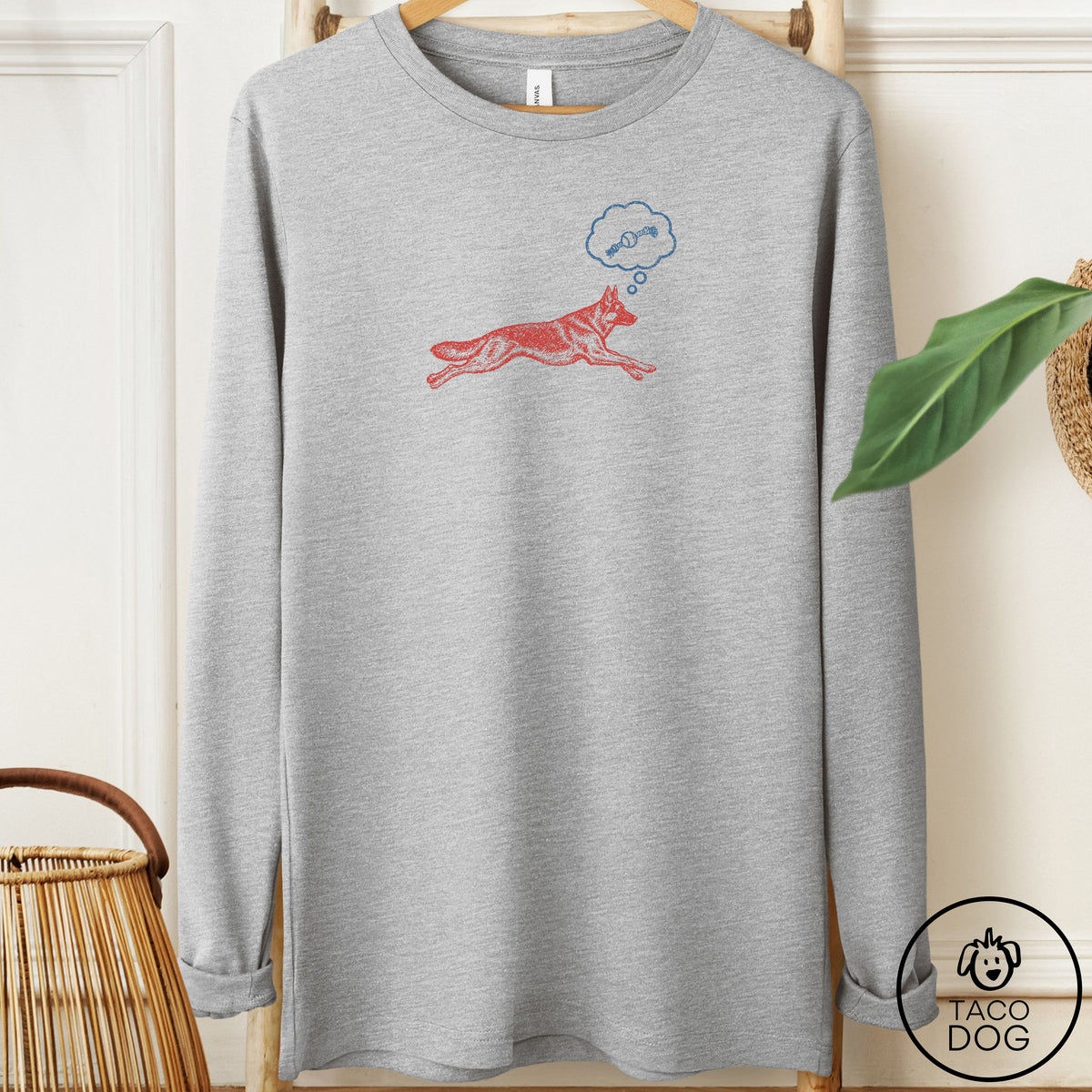 German Shepherd Daydream Long Sleeve Tee Athletic Heather Taco-Dog