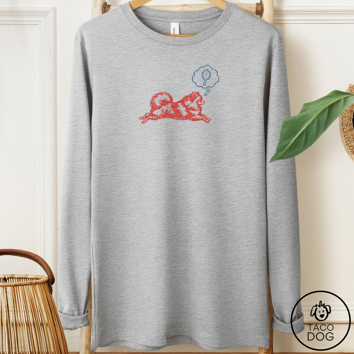 Pomeranian Daydream Long Sleeve Tee Athletic Heather Taco-Dog