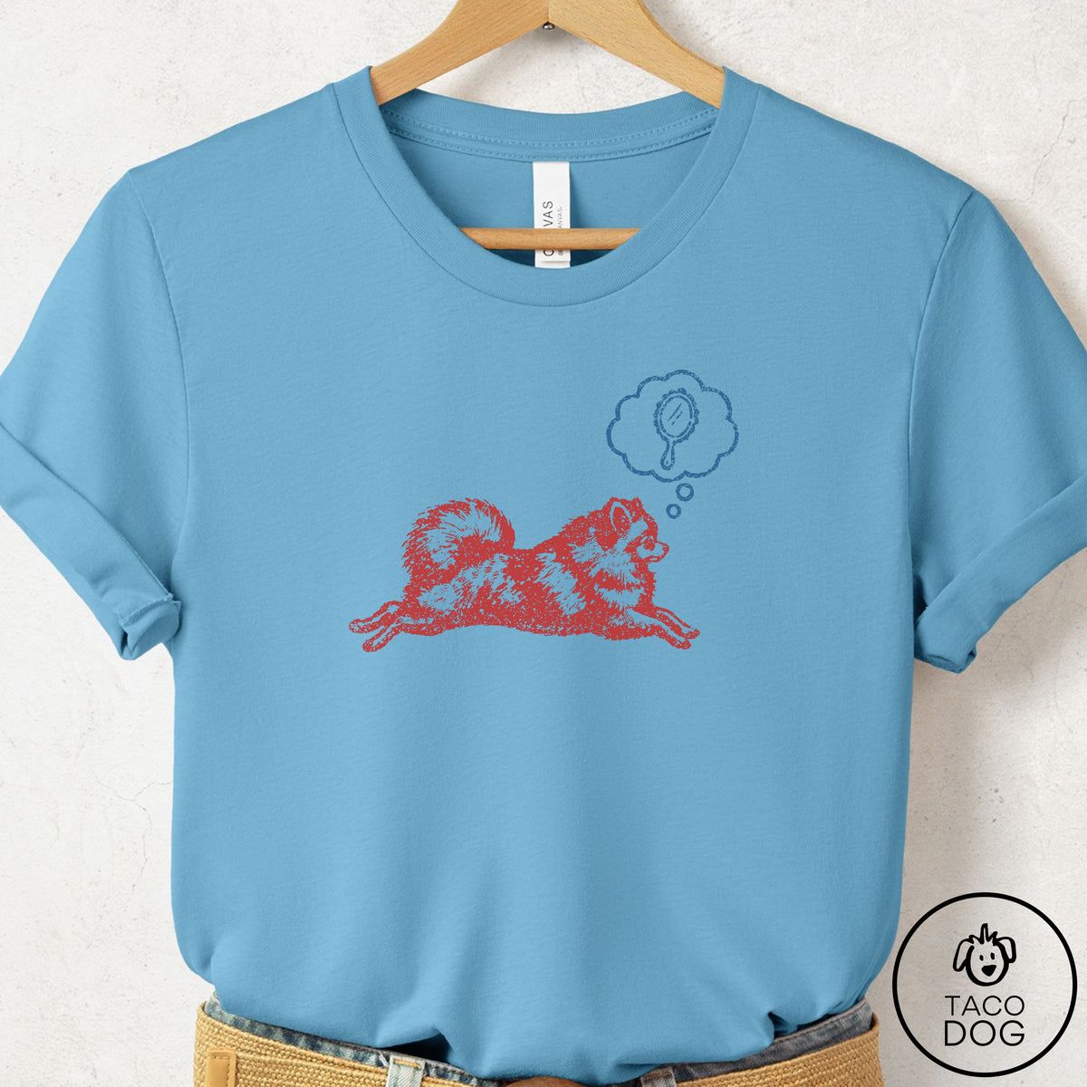 Pomeranian Daydream T-Shirt Ocean Blue Taco-Dog