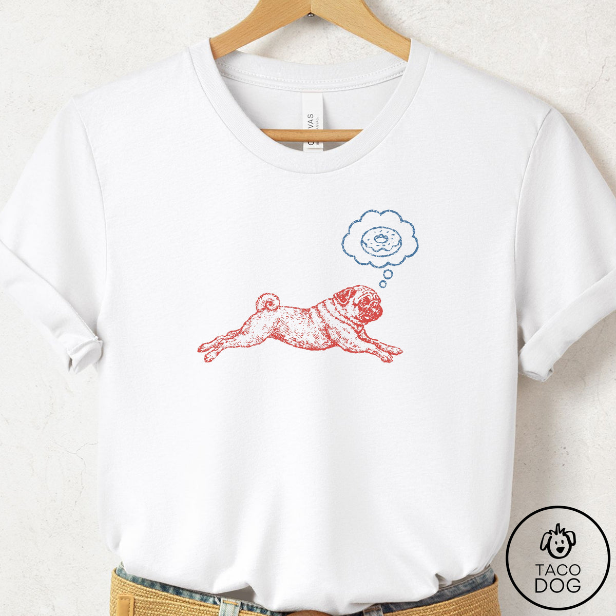 Pug Daydream T-Shirt White Taco-Dog