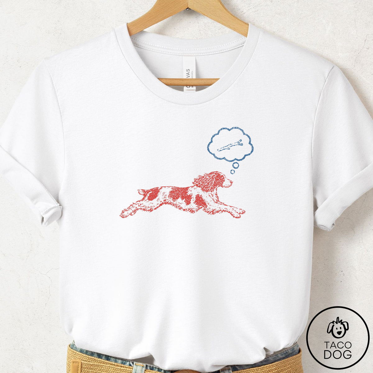Springer Spaniel Daydream T-Shirt White Taco-Dog