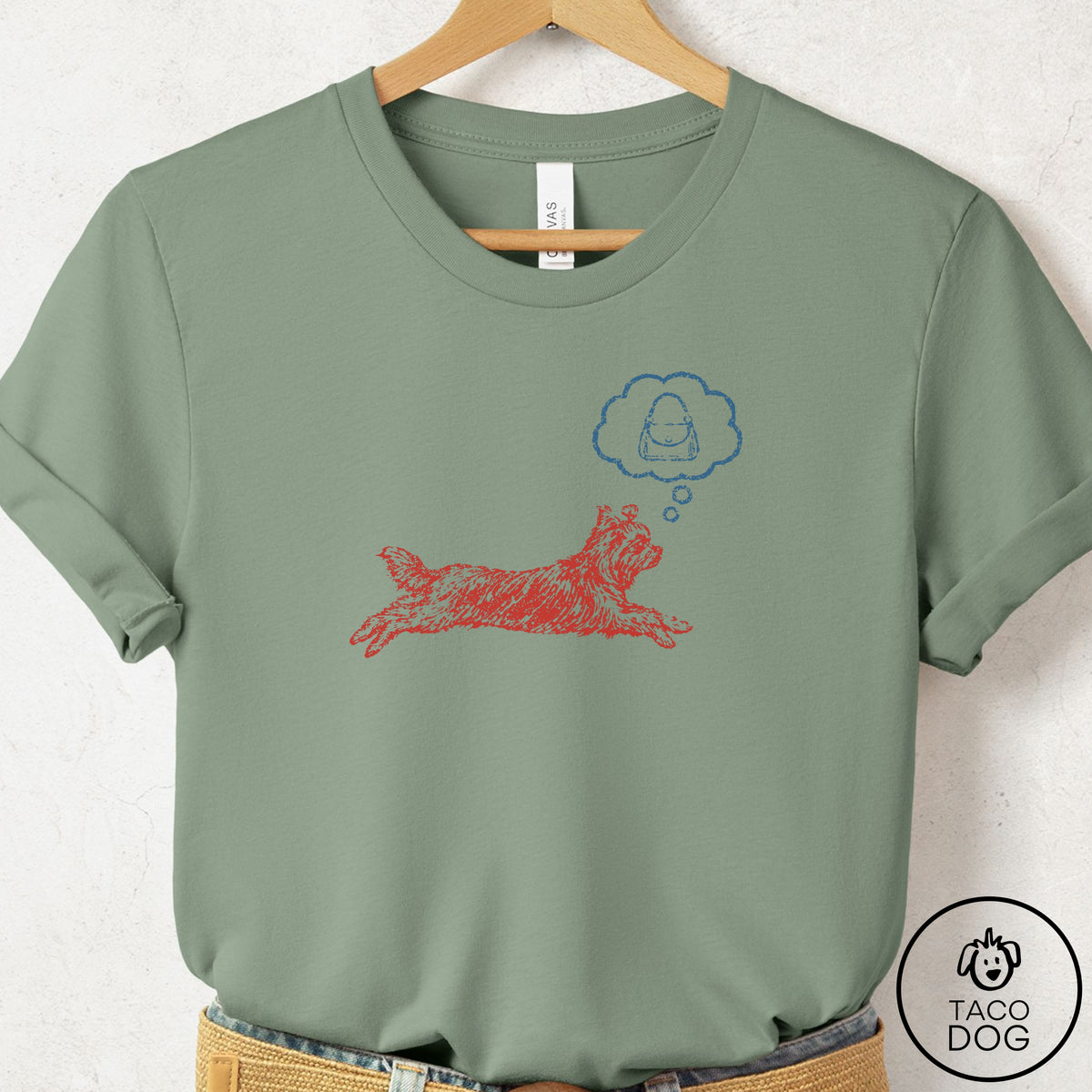 Yorkshire Terrier Yorkie Daydream T-Shirt Sage Taco-Dog