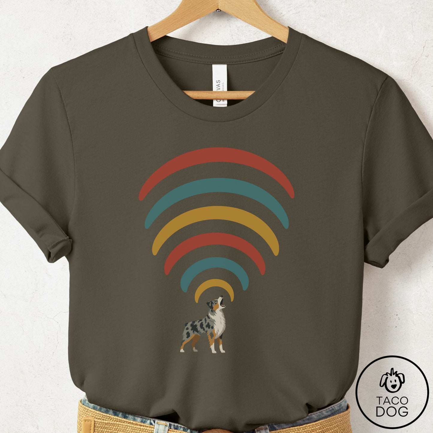 Australian Shepherd Decibel T-Shirt Army Taco-Dog