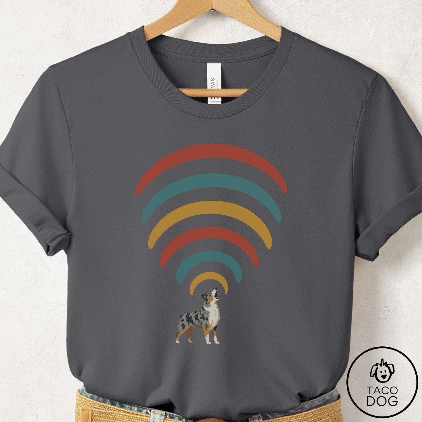 Australian Shepherd Decibel T-Shirt Asphalt Taco-Dog