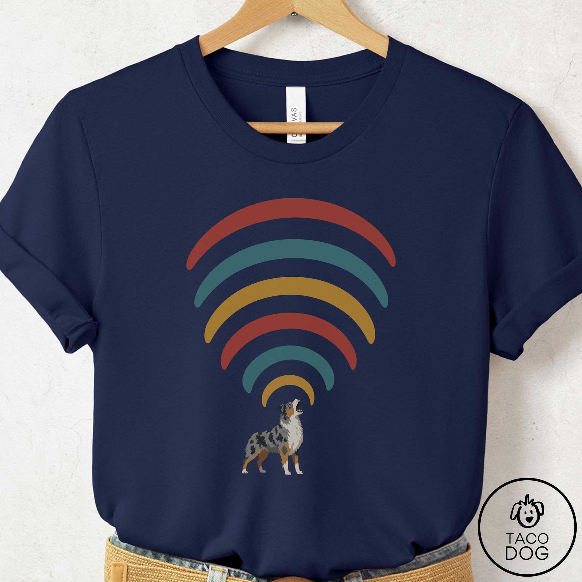 Australian Shepherd Decibel T-Shirt Navy Taco-Dog