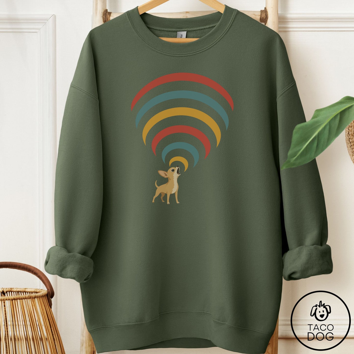 Chihuahua Decibel Sweatshirt Military Green Taco-Dog