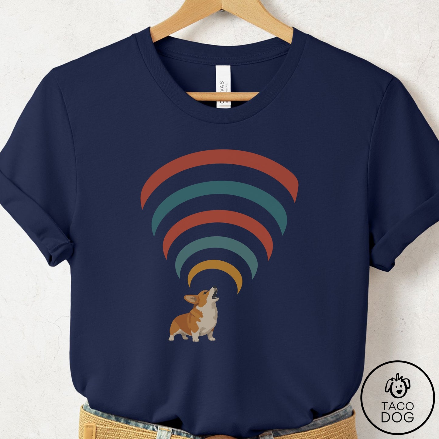 Corgi Decibel T-Shirt Navy Taco-Dog