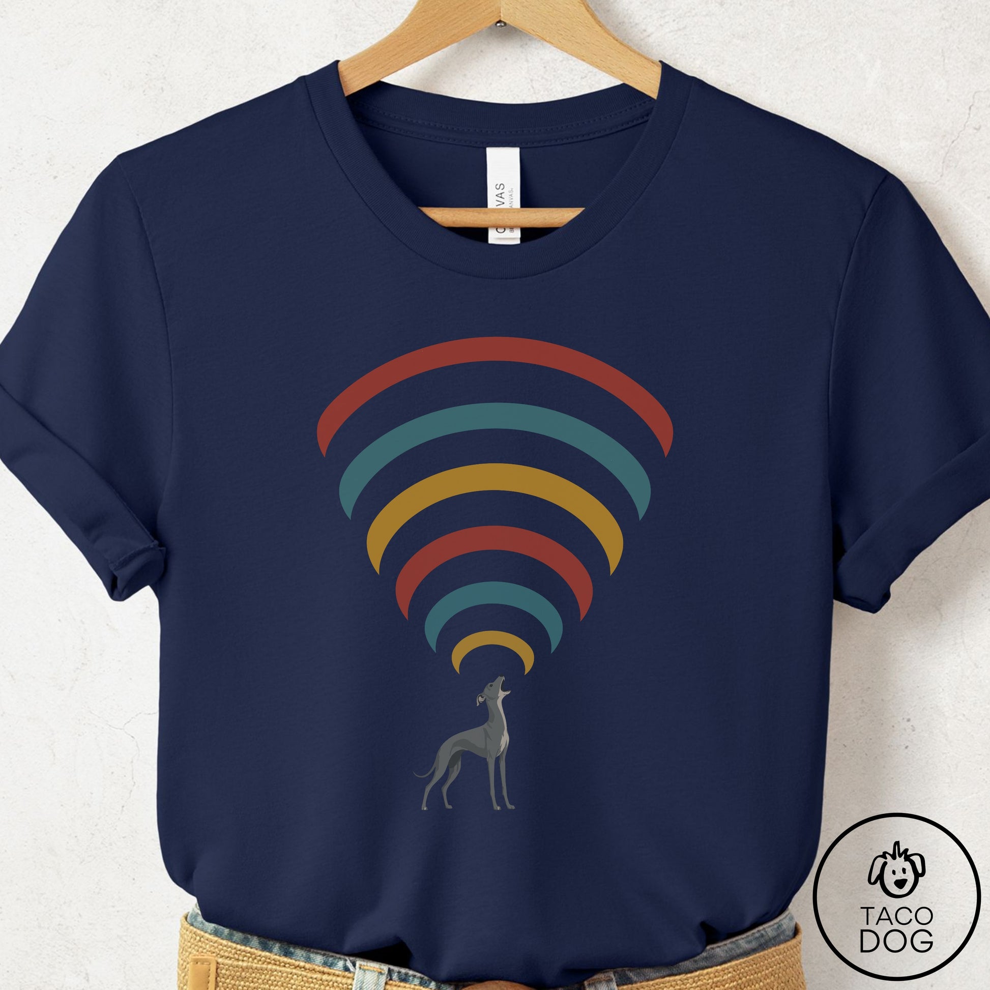Italian Greyhound Whippet Decibel T-Shirt Navy Taco-Dog