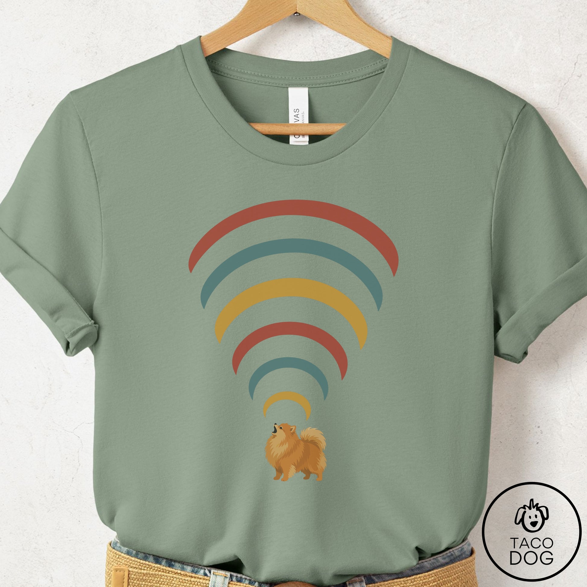 Pomeranian Decibel T-Shirt Sage Taco-Dog