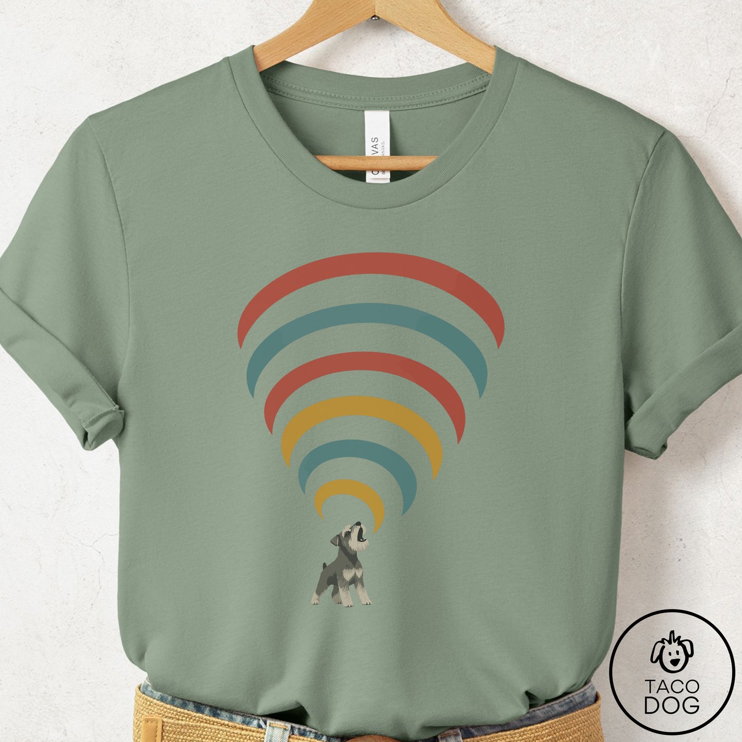 Schnauzer Decibel T-Shirt Sage Taco-Dog