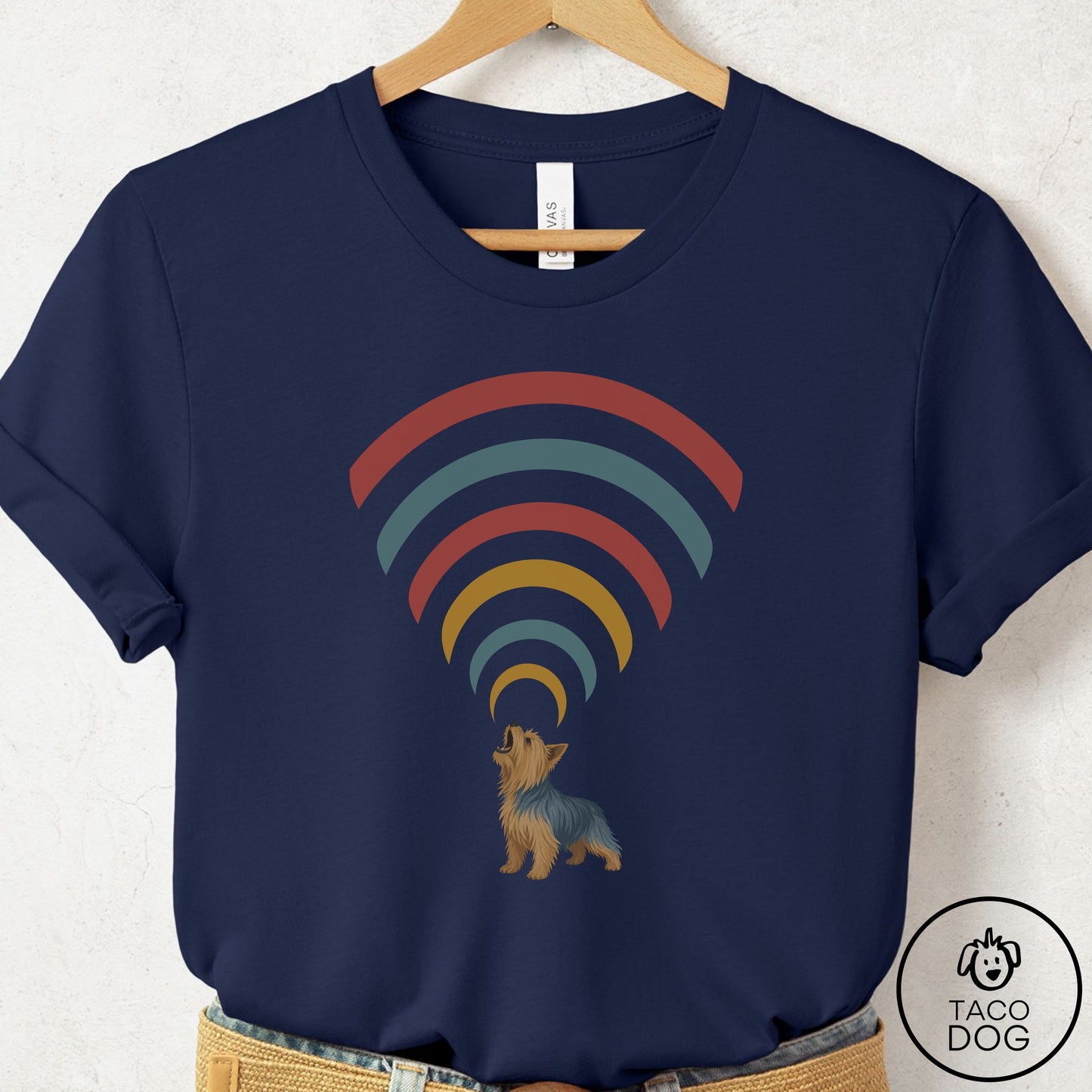 Yorkshire Terrier Yorkie Decibel T-Shirt Navy Taco-Dog
