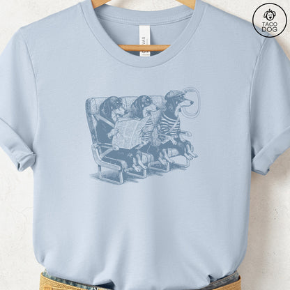 Dachshund Departures T-Shirt Light Blue S Taco-Dog