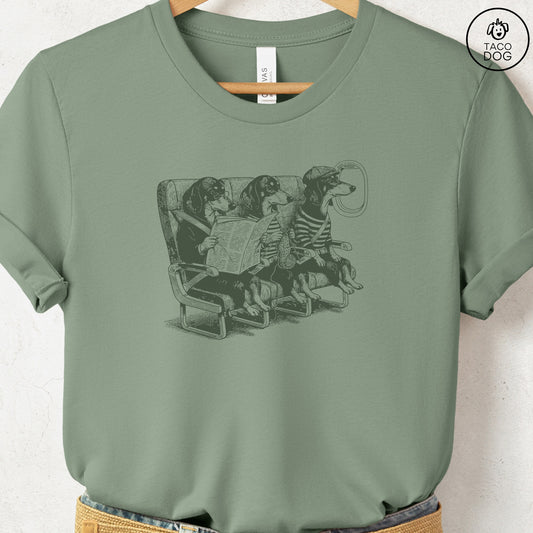 Dachshund Departures T-Shirt Sage S Taco-Dog