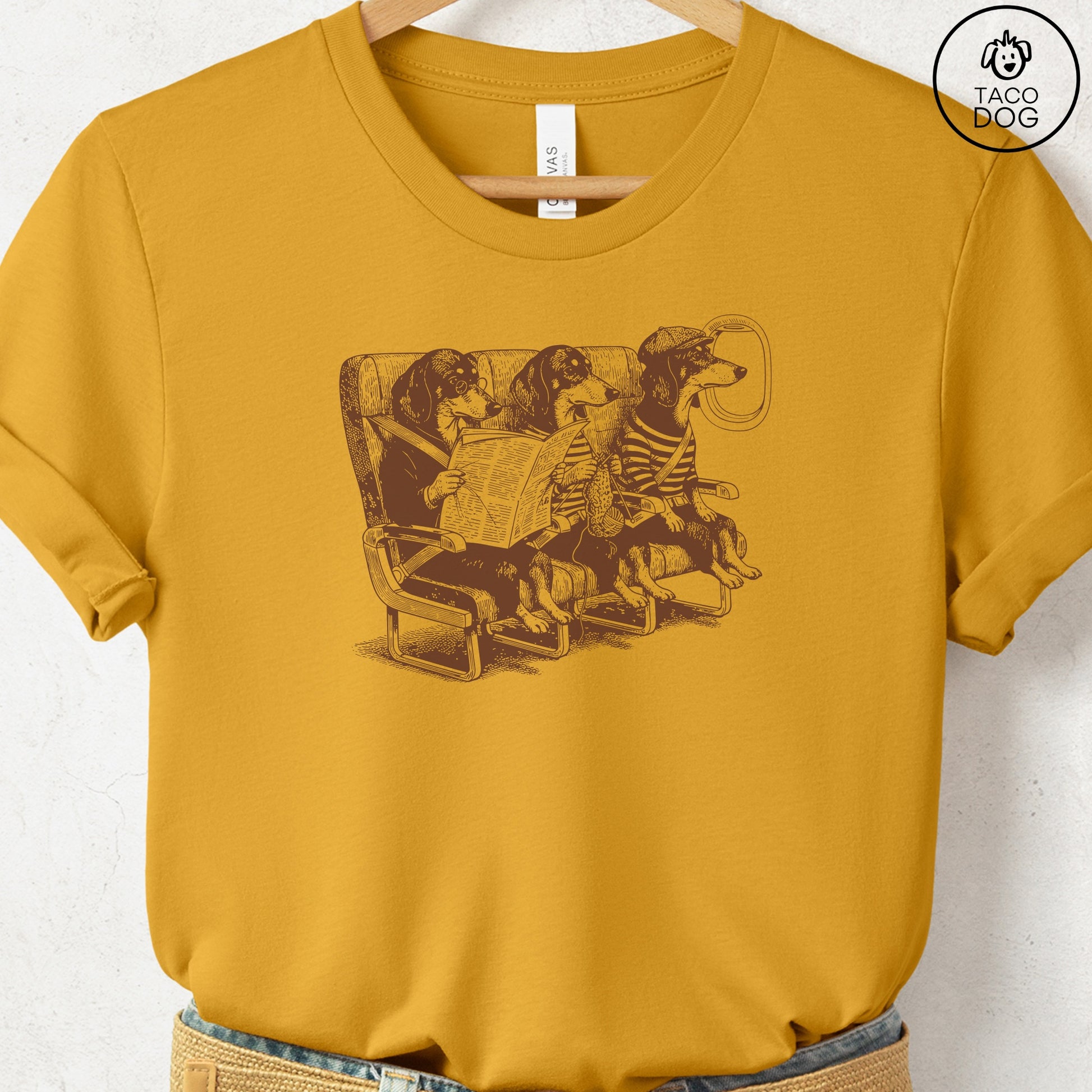 Dachshund Departures T-Shirt Mustard S Taco-Dog