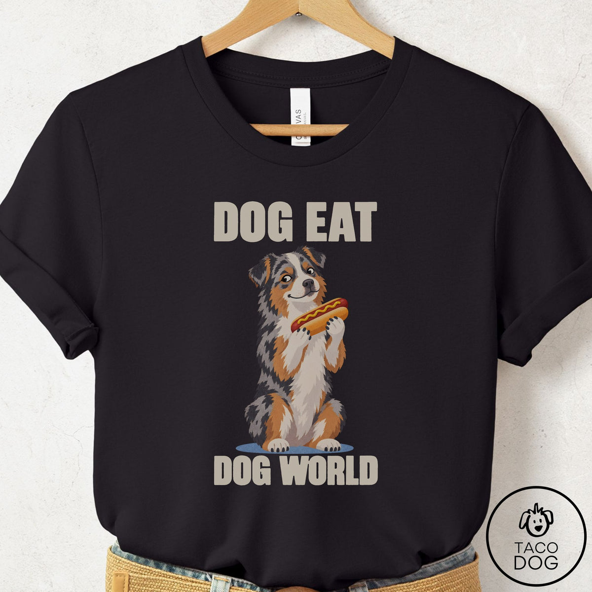 Australian Shepherd Dog Eat Dog T-Shirt Black Taco-Dog