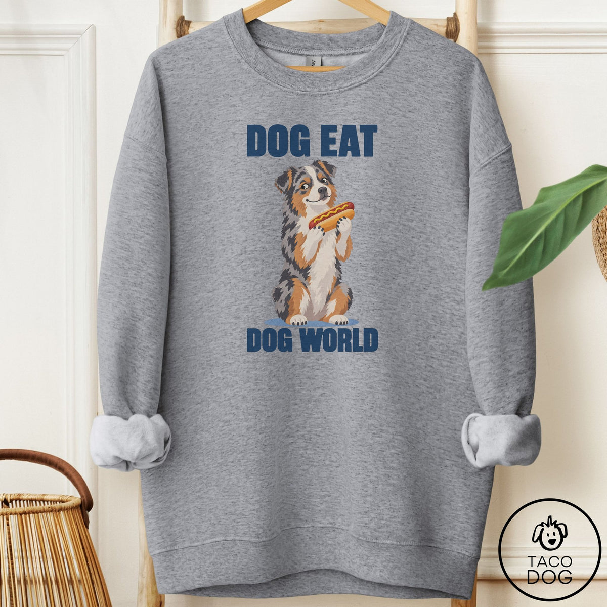 Australian Shepherd Dog Eat Dog Sweatshirt Graphite Heather Taco-Dog