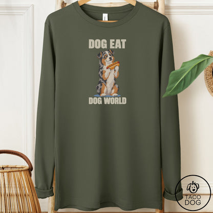 Australian Shepherd Dog Eat Dog Long Sleeve Tee Military Green Taco-Dog