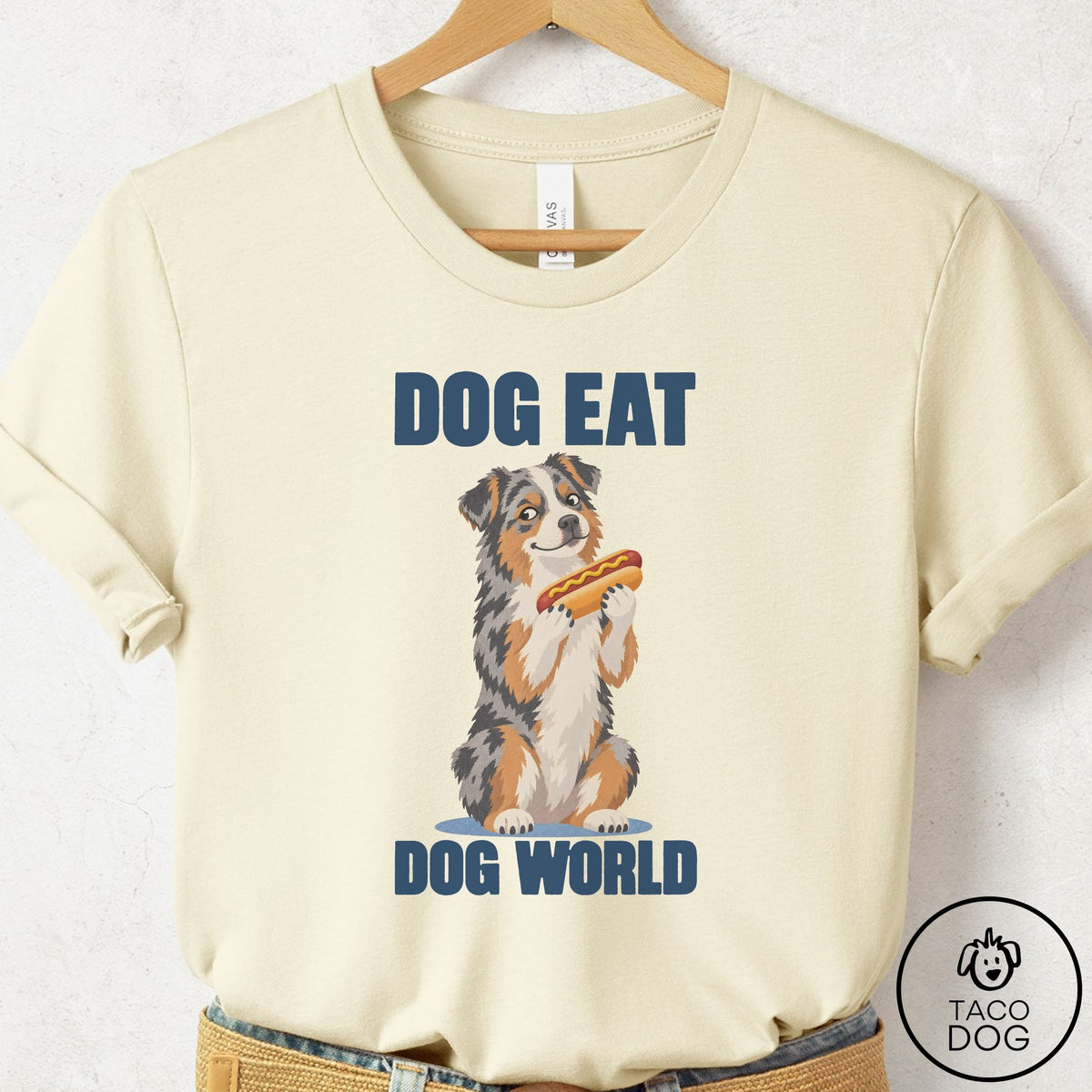 Australian Shepherd Dog Eat Dog T-Shirt Natural Taco-Dog