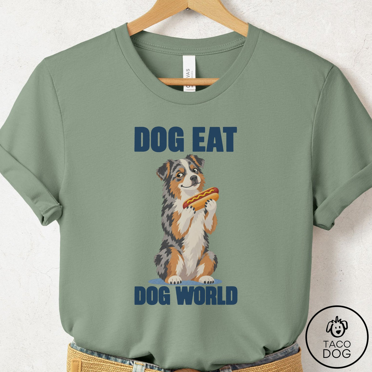 Australian Shepherd Dog Eat Dog T-Shirt Sage Taco-Dog