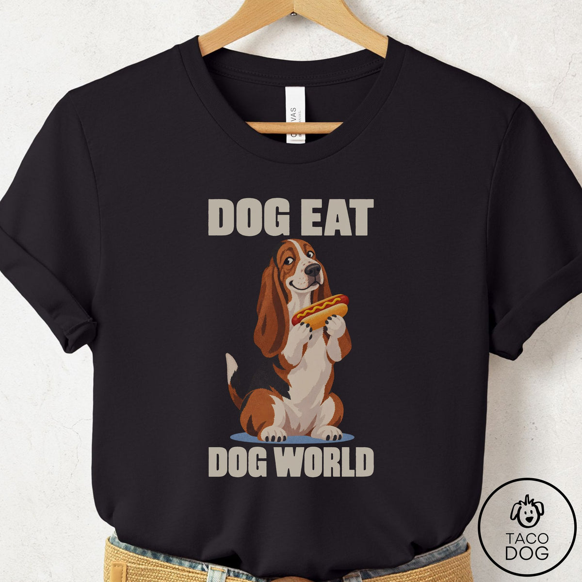 Basset Hound Dog Eat Dog T-Shirt Black Taco-Dog