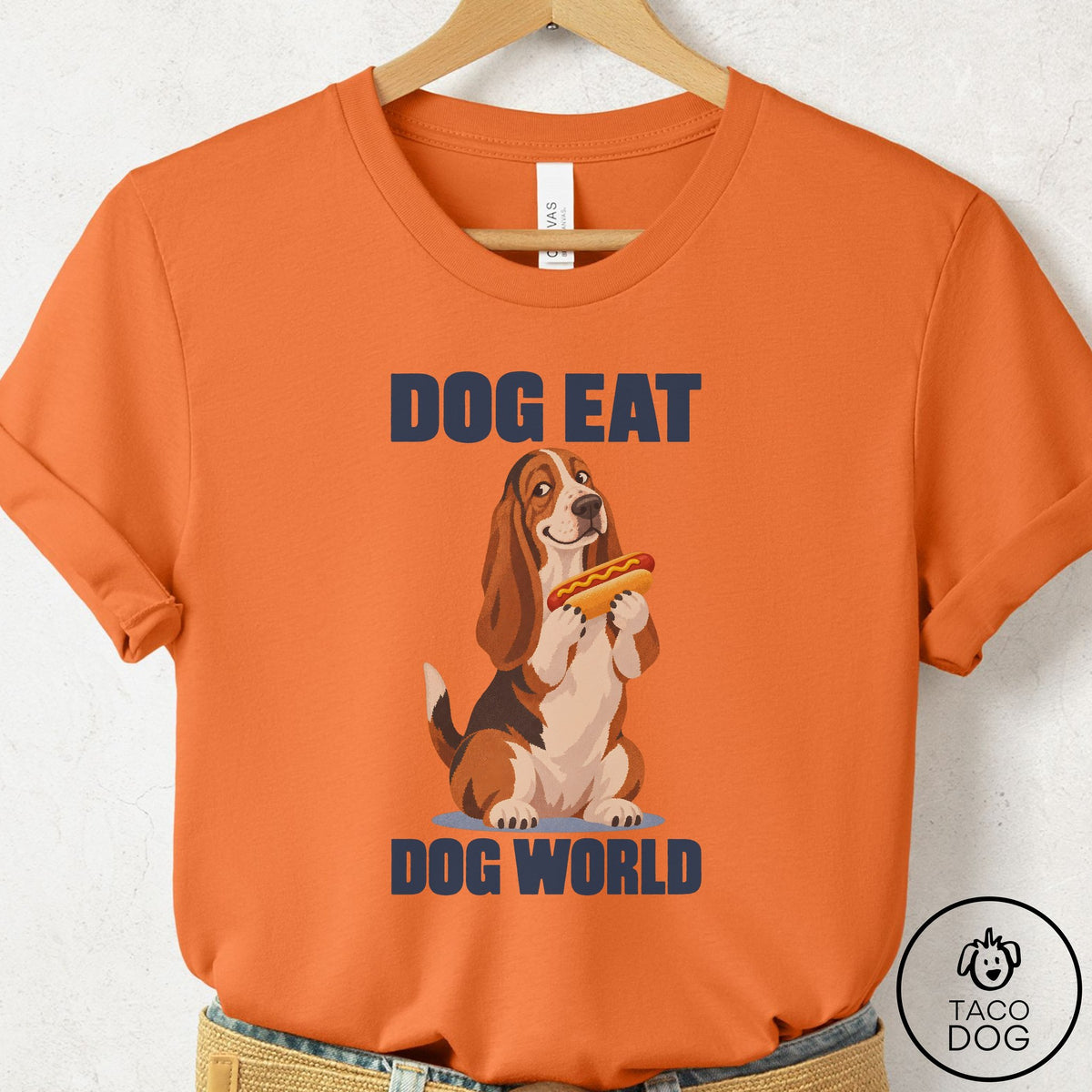Basset Hound Dog Eat Dog T-Shirt Burnt Orange Taco-Dog
