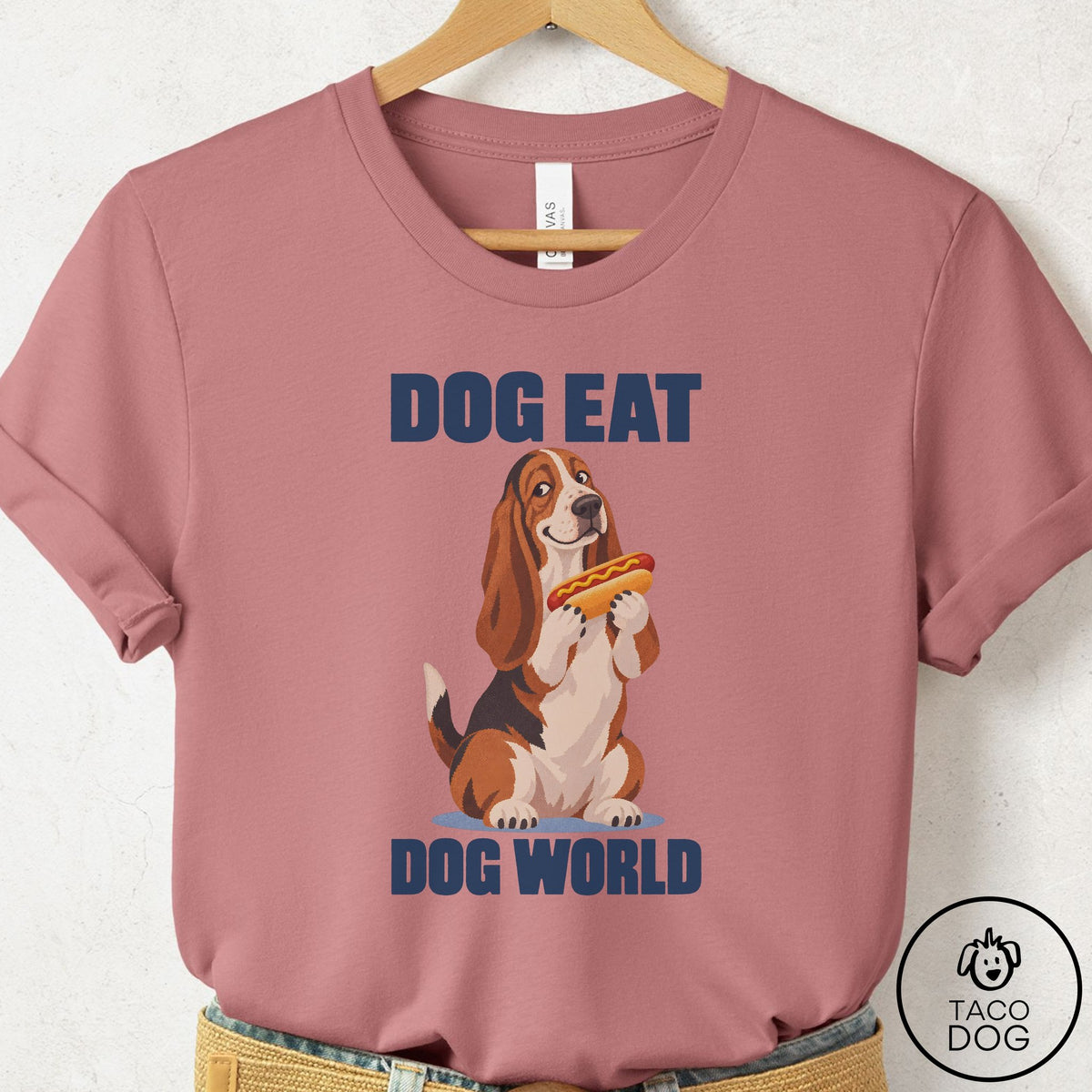 Basset Hound Dog Eat Dog T-Shirt Mauve Taco-Dog