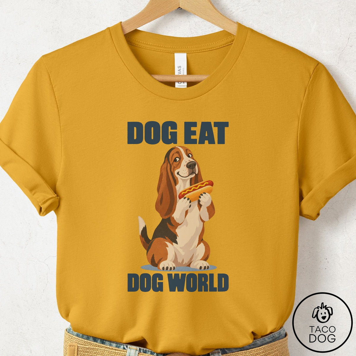 Basset Hound Dog Eat Dog T-Shirt Mustard Taco-Dog
