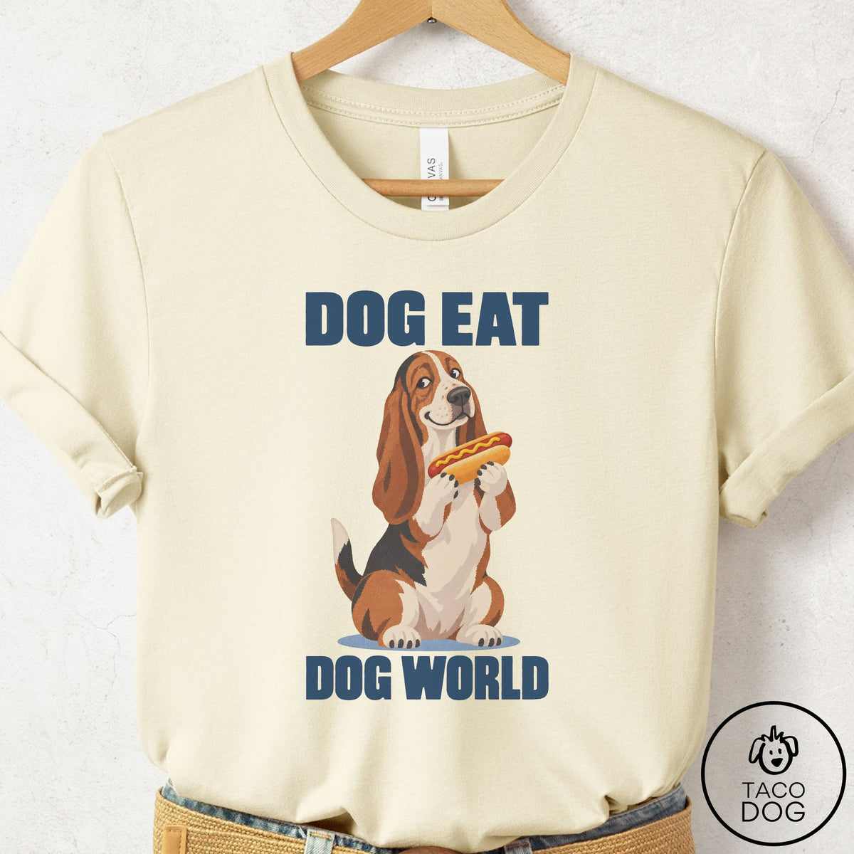 Basset Hound Dog Eat Dog T-Shirt Natural Taco-Dog