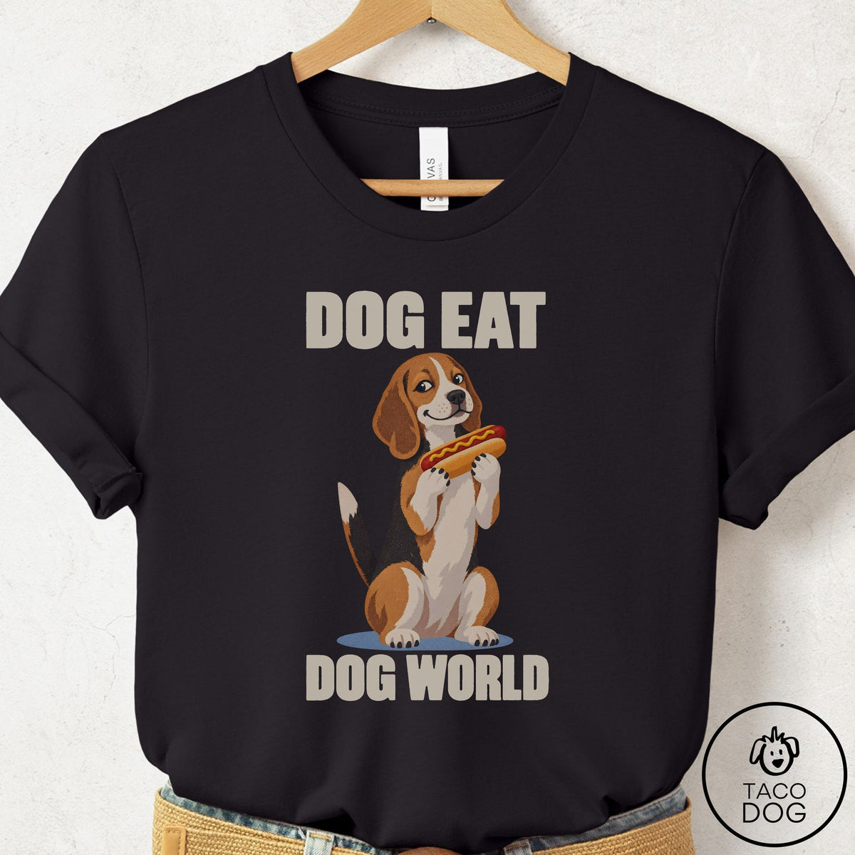 Beagle Dog Eat Dog T-Shirt Black Taco-Dog