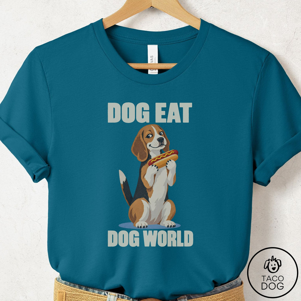 Beagle Dog Eat Dog T-Shirt Deep Teal Taco-Dog