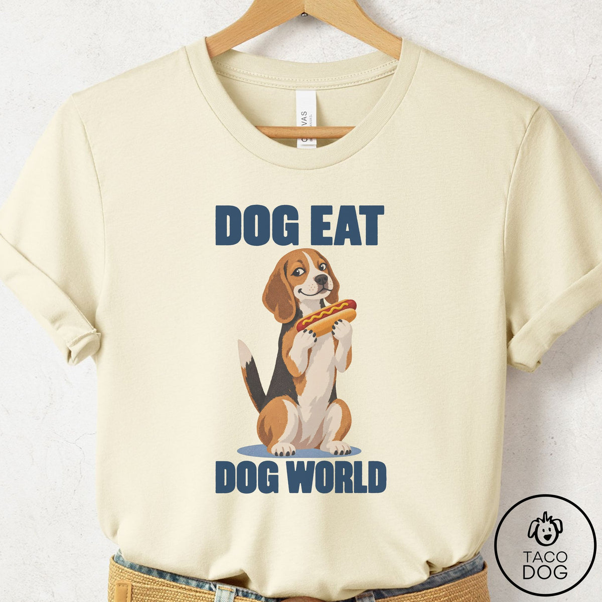 Beagle Dog Eat Dog T-Shirt Natural Taco-Dog