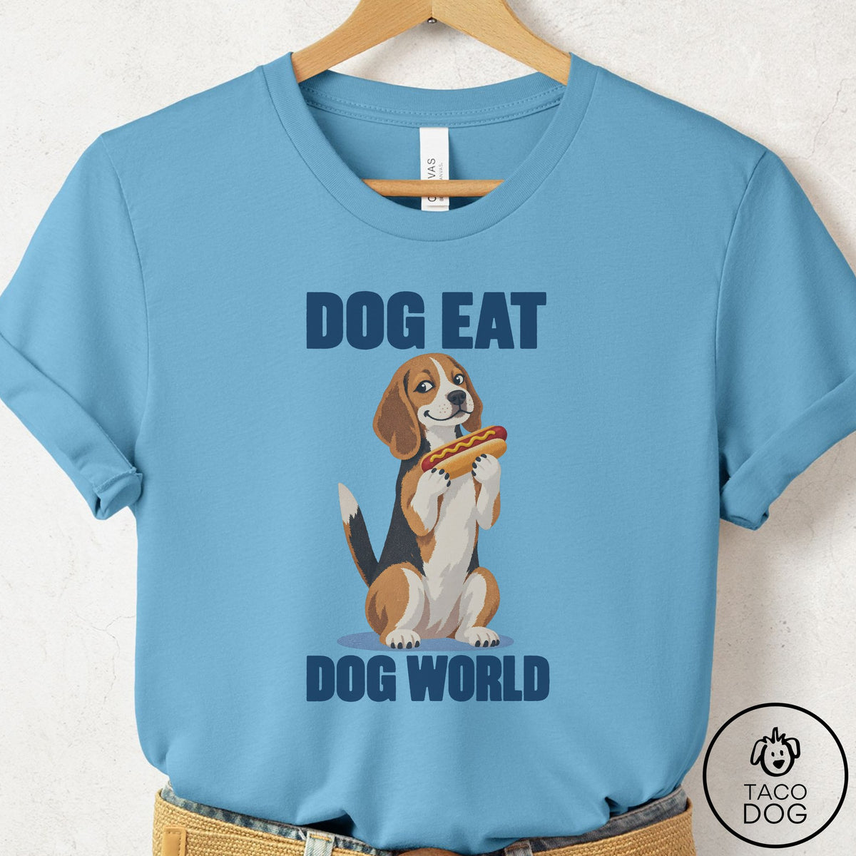 Beagle Dog Eat Dog T-Shirt Ocean Blue Taco-Dog
