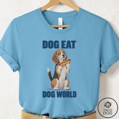 Beagle Dog Eat Dog T-Shirt Ocean Blue Taco-Dog