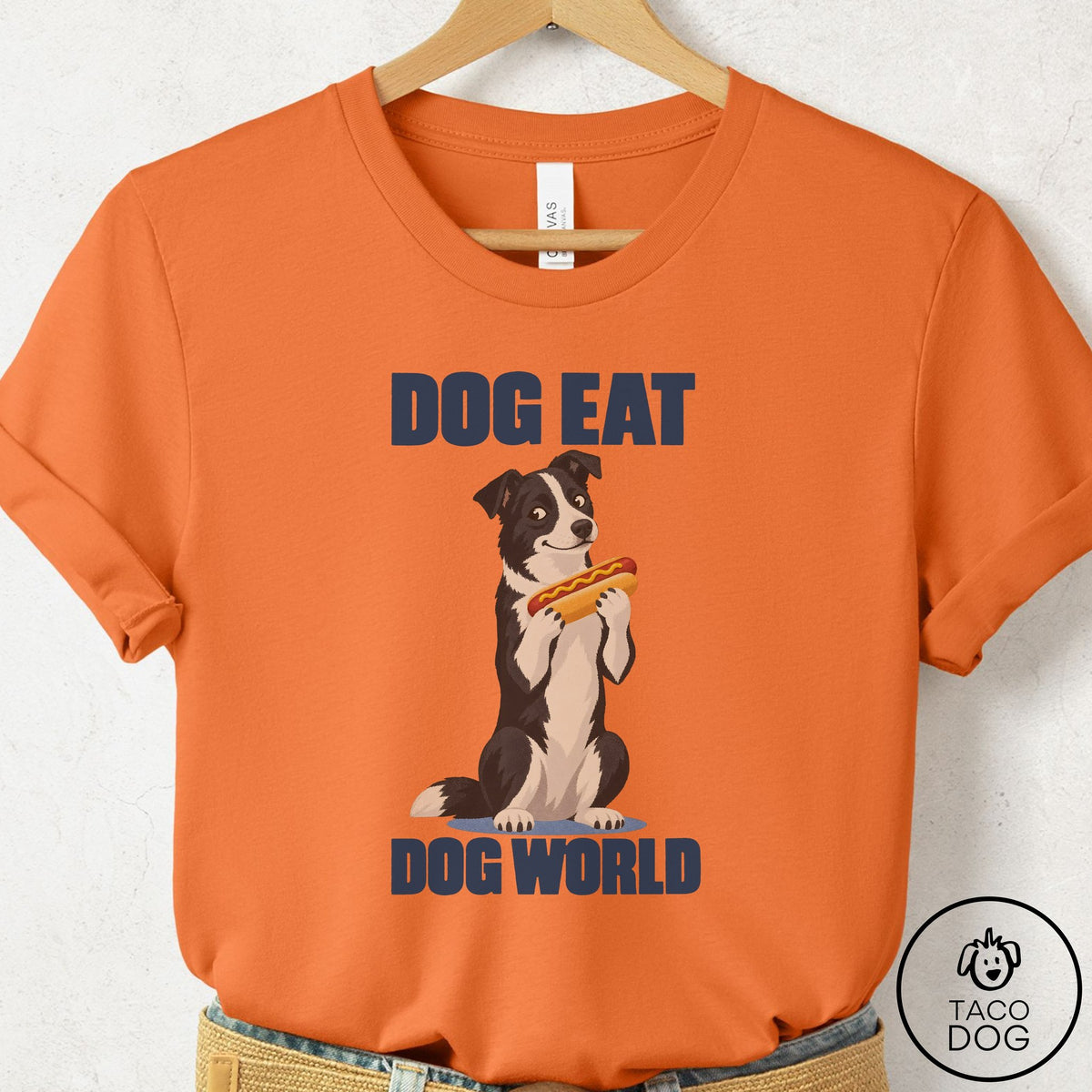 Border Collie Dog Eat Dog T-Shirt Burnt Orange Taco-Dog