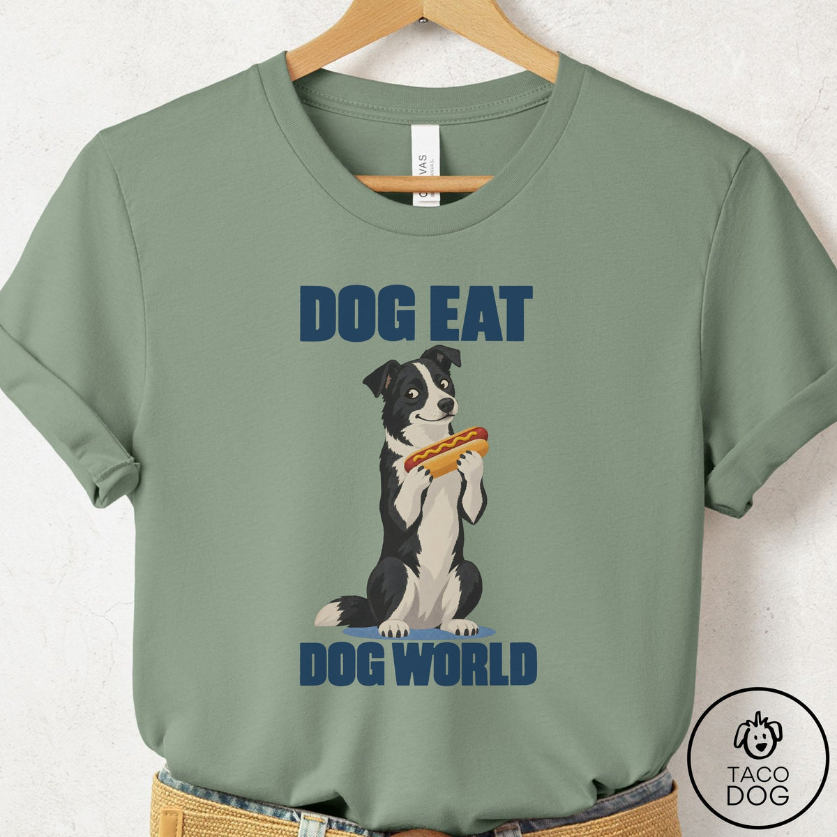 Border Collie Dog Eat Dog T-Shirt Sage Taco-Dog