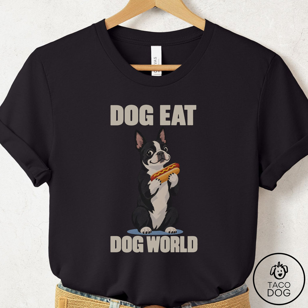 Boston Terrier Dog Eat Dog T-Shirt Black Taco-Dog