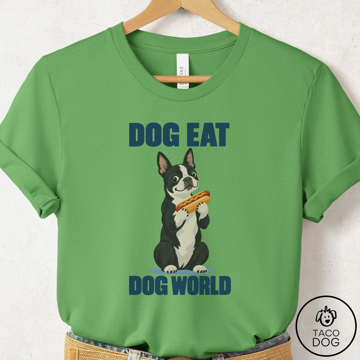 Boston Terrier Dog Eat Dog T-Shirt Leaf Taco-Dog