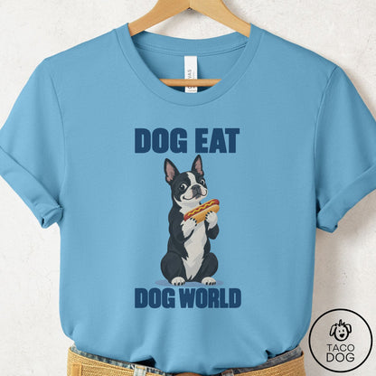 Boston Terrier Dog Eat Dog T-Shirt Ocean Blue Taco-Dog