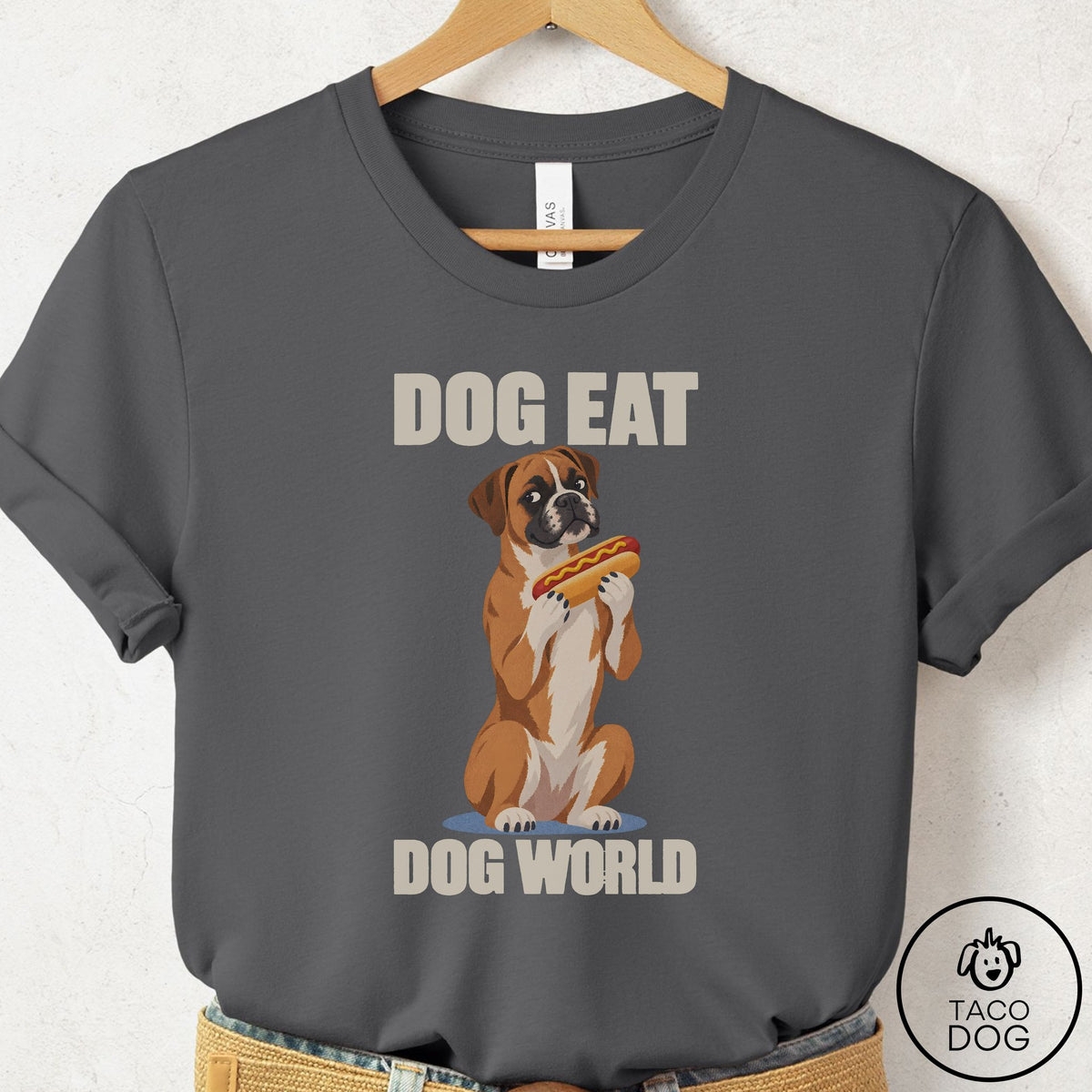 Boxer Dog Eat Dog T-Shirt Asphalt Taco-Dog