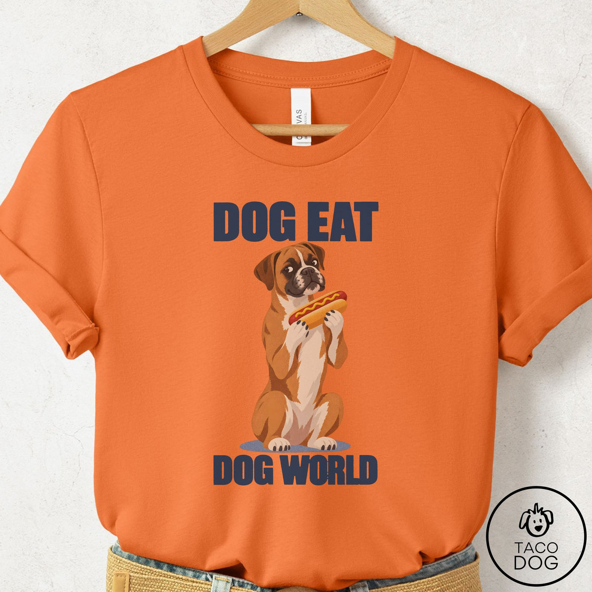 Boxer Dog Eat Dog T-Shirt Burnt Orange Taco-Dog