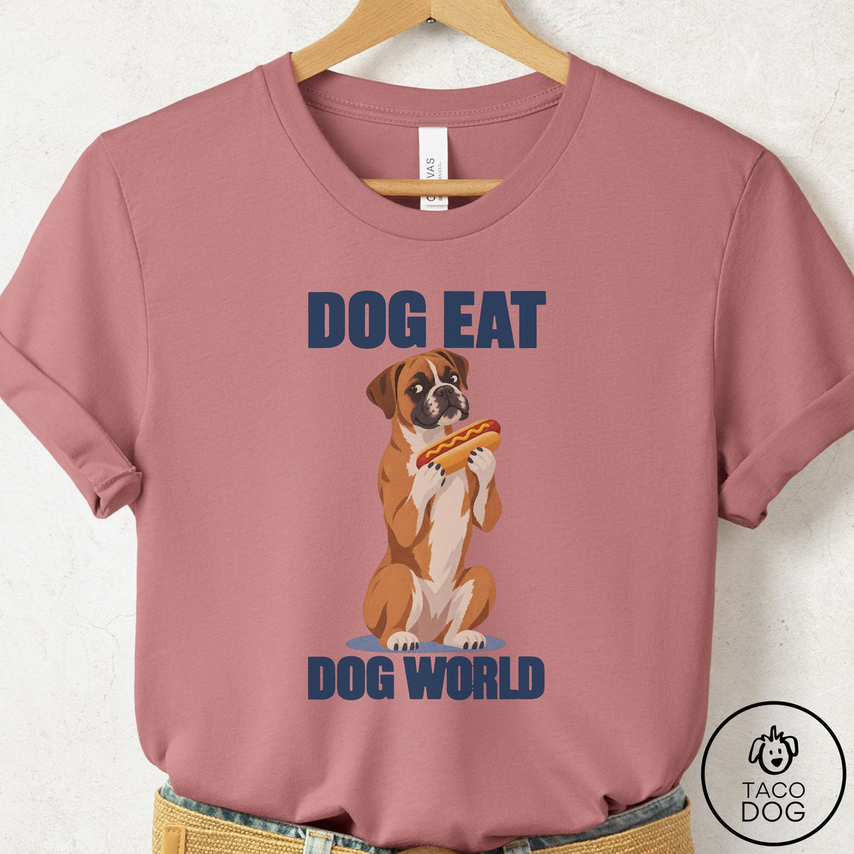 Boxer Dog Eat Dog T-Shirt Mauve Taco-Dog