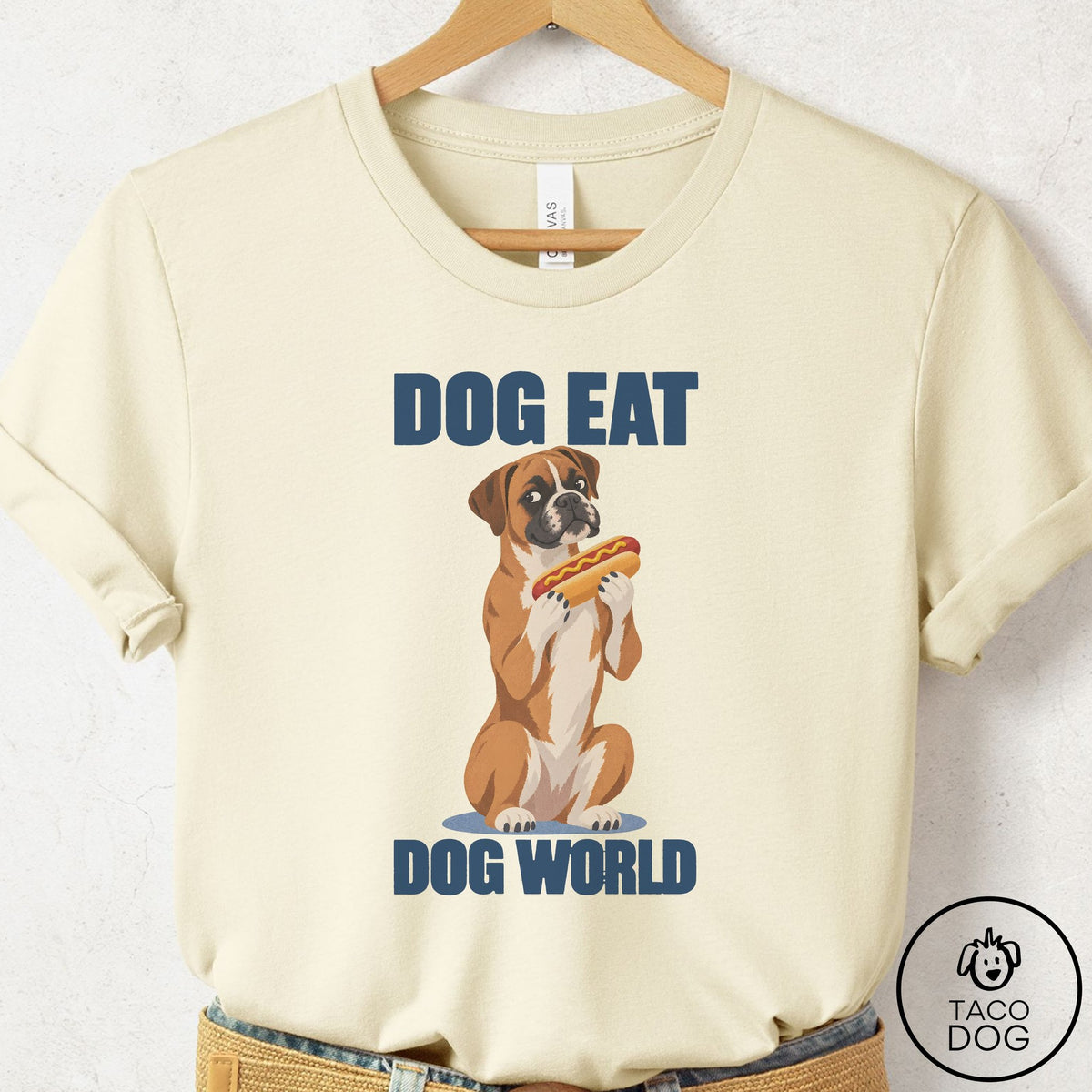 Boxer Dog Eat Dog T-Shirt Natural Taco-Dog