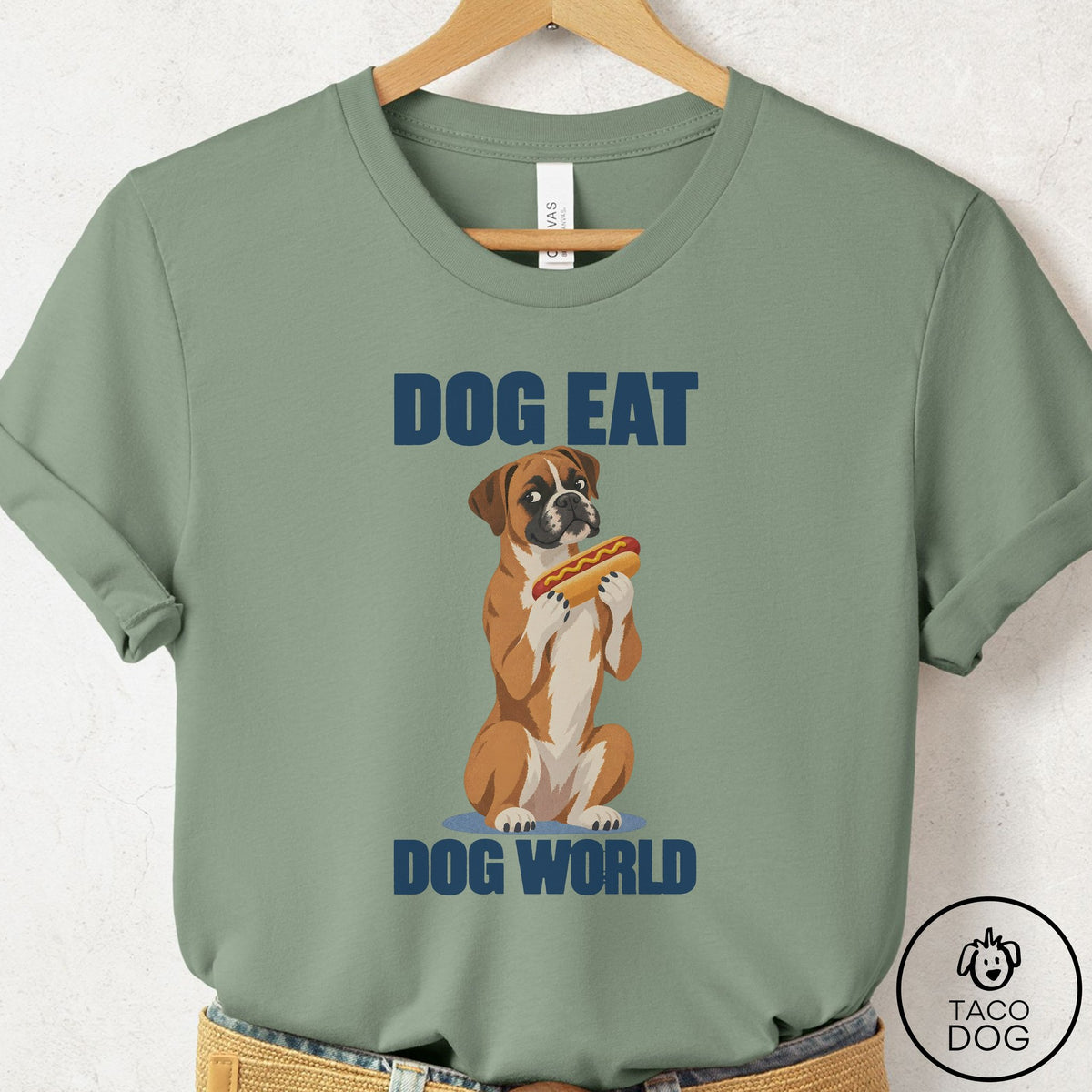 Boxer Dog Eat Dog T-Shirt Sage Taco-Dog