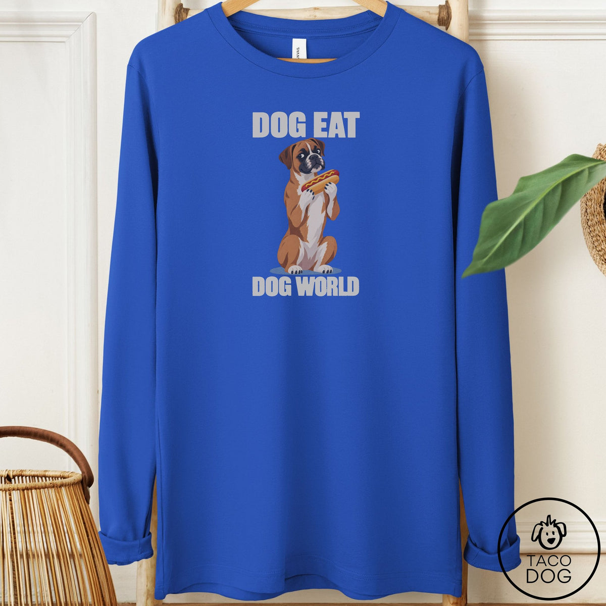 Boxer Dog Eat Dog Long Sleeve Tee True Royal Taco-Dog