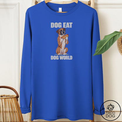 Boxer Dog Eat Dog Long Sleeve Tee True Royal Taco-Dog